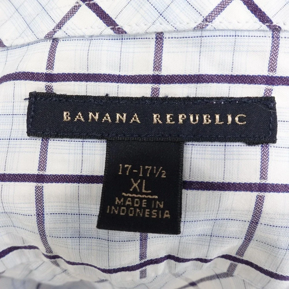 Banana Republic Shirt Mens XL White Check Long Sleeve Button-Up Cotton Casual